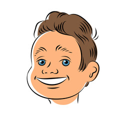 Portrait of a cheerful young man with a happy smile. Vector illustration isolated on white background.