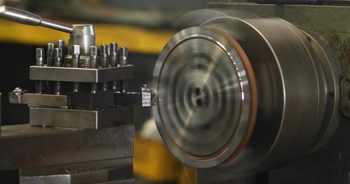CNC lathe machine. Metal lathe industrial manufacturing factory