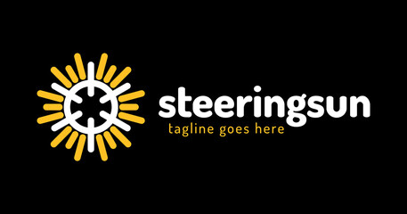 ship steering sun logo. ship wheel logo design vector icon symbol graphic illustration. Boat handwheel, ship wheel helm.