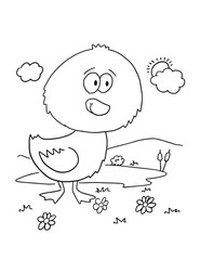 Cute Duck at Pond Coloring Book Page Vector Illustration Art
