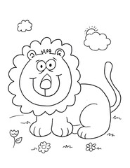 Cute Safari Lion Coloring Book Page Vector Illustration Art