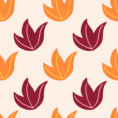 Minimalistic style seamless pattern with purple and orange folaige bushes. Light background.