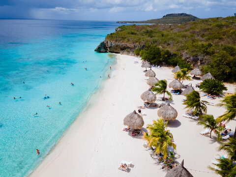  Cas Abou Beach on the caribbean island of Curacao, Playa Cas Abou in Curacao Caribbean tropical white beach with blue ocean