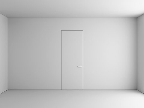 3d render white empty minimal interior with door