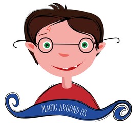 Boy with a scar and a spectacle on a white background
