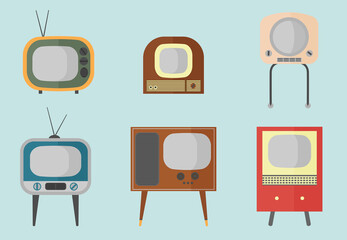 Retro TV set. Flat vector illustration of vintage TV. 60s, 70s, 80s style