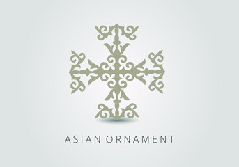 Ivory ornate linear ornaments in Kazakh traditional style. Asian floral designs. Abstract Asian elements of the national pattern of the ancient nomads of the Kyrgyz, Mongols, Kazakhs, Tatars. Vector.