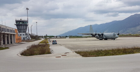 airplane plane c-130 military in ioannina airport greece