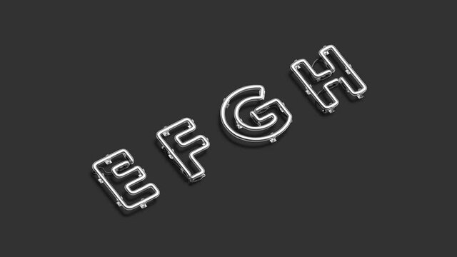 Neon E F G H letters, broken diode font mockup,