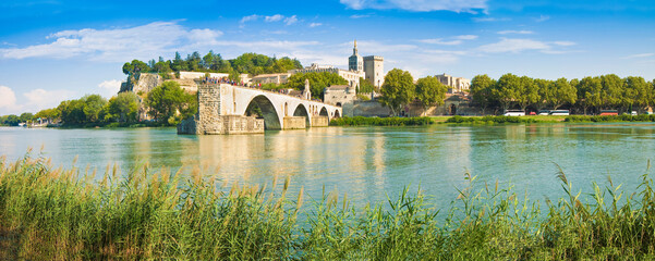 Panorama view of Avignon city with the ancient broken medieval b