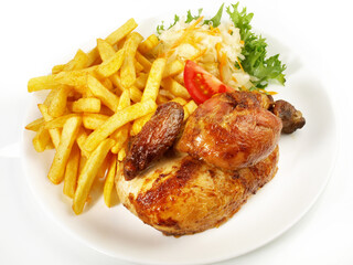 Halbes Grillhähnchen mit Pommes Frites