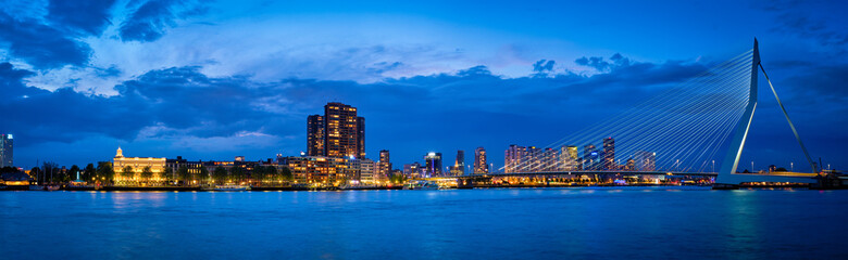 Fototapeta premium View of Erasmus Bridge Erasmusbrug and Rotterdam skyline. Rotterdam, Netherlands