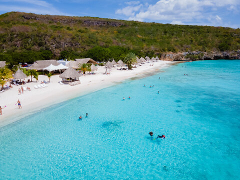  Cas Abou Beach on the caribbean island of Curacao, Playa Cas Abou in Curacao Caribbean tropical white beach with blue ocean
