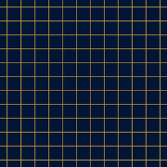 Geometric golden grid on blue background. Seamless fine abstract pattern, wrapping paper
