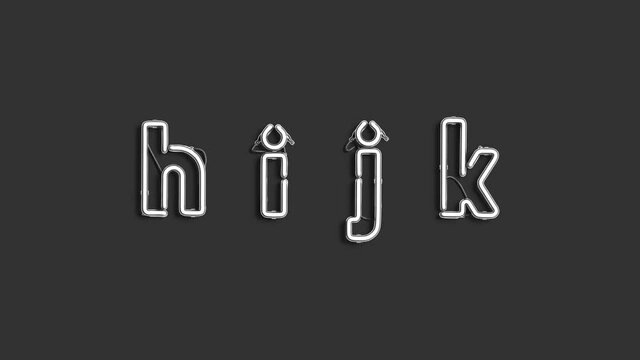 Neon h i j k symbols, broken lighting font mockup