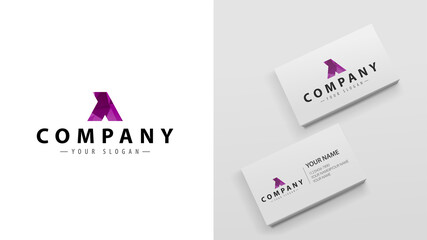 Polygon logo of letter Y. Mockup of business cards with a logo