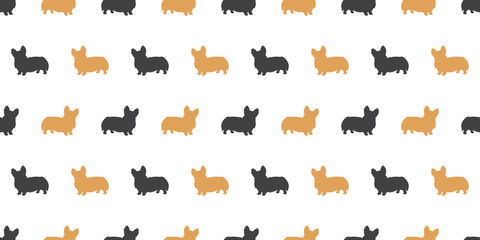 Dog seamless pattern, Corgi silhouette on white background.	