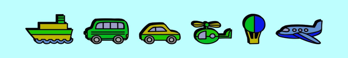 set of vehicle cartoon icon design template with various models. vector illustration isolated on blue background