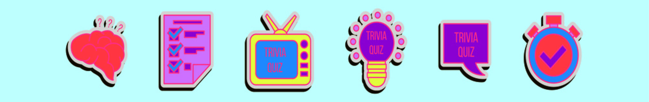 set of trivia quiz cartoon icon design template with various models. vector illustration isolated on blue background