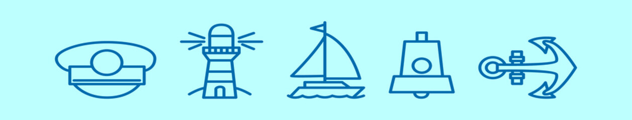 set of nautical cartoon icon design template with various models. vector illustration isolated on blue background