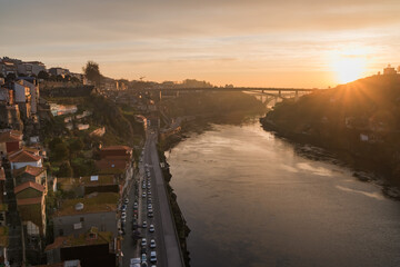 Aerial view of  Bridge at the morning, Porto, Portugal