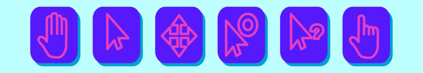 set of mouse pointer cartoon icon design template with various models. vector illustration isolated on blue background