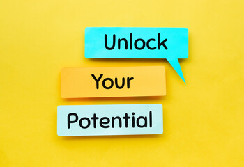 Unlock your potential text on bubble speech paper.business motivation