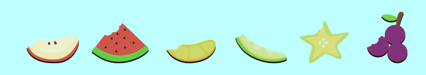 set of slice fruit bite cartoon icon design template with various models. vector illustration isolated on blue background