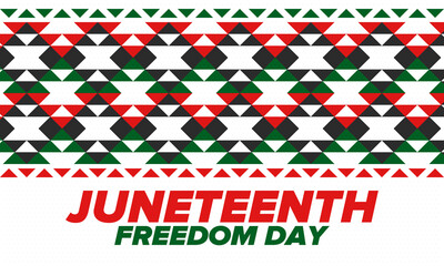 Juneteenth Independence Day. Freedom or Emancipation day. Annual american holiday, celebrated in June 19. African-American history and heritage. Poster, greeting card, banner and background. Vector