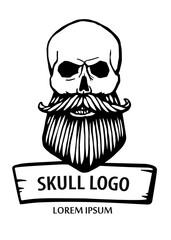 Hipster skull head with beard. Hand-Drawn Doodle. Vector Illustration - stock vector. Hand drawn cartoon character. Bearded man