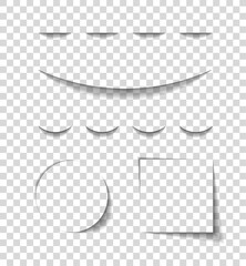 Divider of shadow. Divider of paper with shadows. Box, lines for web page. Banner with frame on transparent background. Design borders with effect for text. Set of graphic element for website. Vector