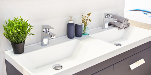 Wash basin in interior of bathroom