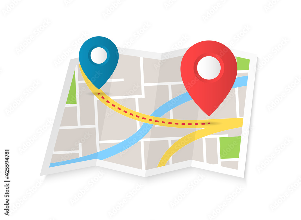 Poster we have moved. two color location pointers on the map in flat style. navigation symbol for website d