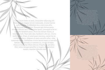 Set of vector templates with leaf shadow for your text. Three color options. Vector texture for background, wallpaper, own design