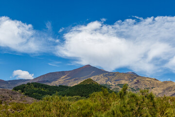 View at Mount Etna (volcano) in Summer time, Sicily. Italy, Europe