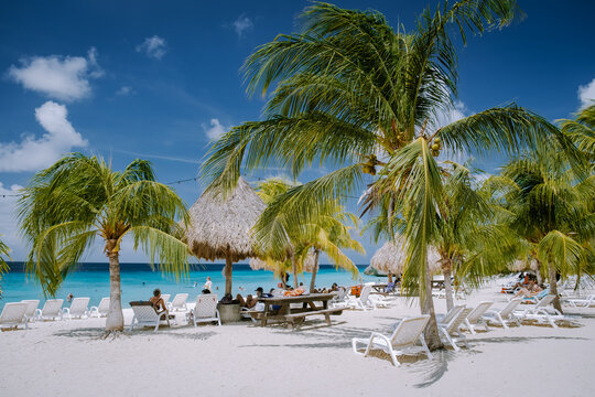 Cas Abou Beach on the caribbean island of Curacao, Playa Cas Abou in Curacao Caribbean tropical white beach with blue ocean
