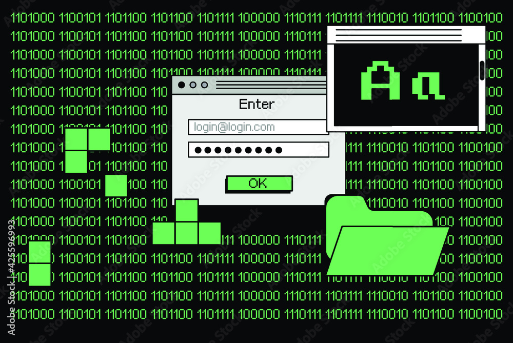 Aufkleber Computer screen with binary code on dark background. Concept of malware, ransomware and virus program.