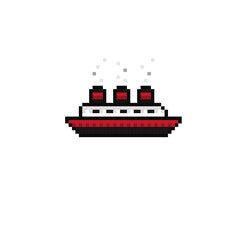 Obraz premium Boat pixel art. Ship pixel art. Vector illustration.