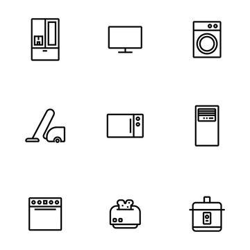 9 Simple linear home appliance icon illustration set