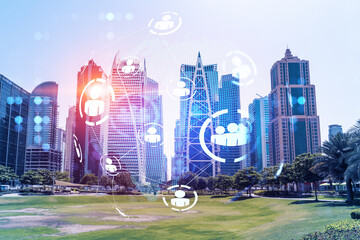 Panoramic view skyscrapers. Modern cityscape of the capital of the Emirate of Dubai. Recruitment...