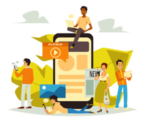 Online news and information internet sources, flat vector illustration isolated.