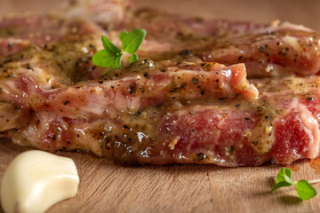 Raw Pork Loin chops marinated meat Steak for bbq