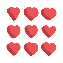 Heart flat 3d icon collection. Red hearts vector isometric illustrations.