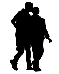 Big crowds people on street. Isolated silhouette on a white background