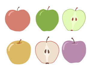 Vector set of six colorful apples