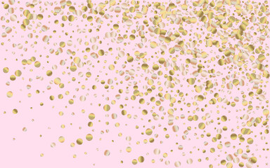 Yellow Sequin Vector Pink Background. Isolated Dot Texture. Bronze Splash Falling Design. Confetti Luxury Banner.