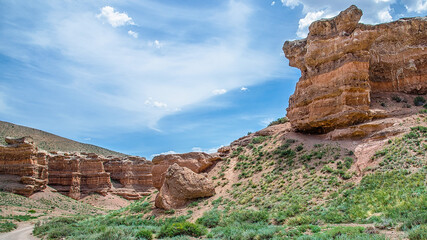 Beautiful landscape overlooking the canyon in the highlands of Charyn Canyon in Kazakhstan