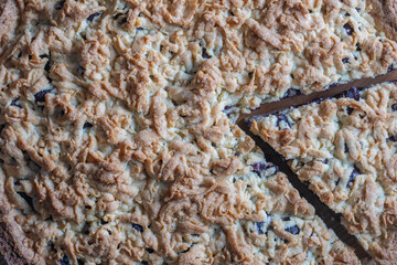 Homemade organic cherry pie dessert ready to eat, close up. Cherry tart