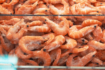 Frozen Shrimps in a supermarket.