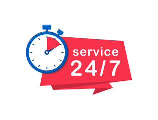 Fototapeta na wymiar 24 7 service. 24-7 open, concept with timer. Banner 24 hours a day open. Vector Illustration.